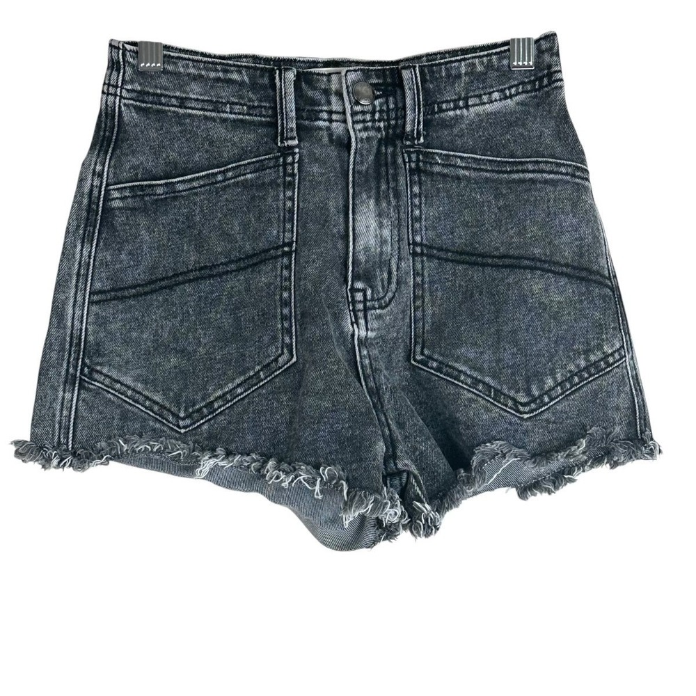 Listicle High Rise Acid Wash Denim Cut Off Shorts Grey Edgy Frayed Hem Size XS